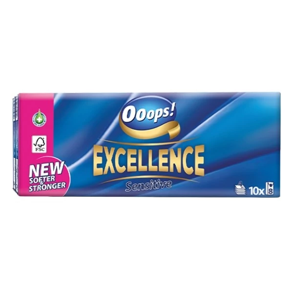 Papírzsebkendő Ooops! Excellence Sensitive 4 rétegű 10x8 darabos
