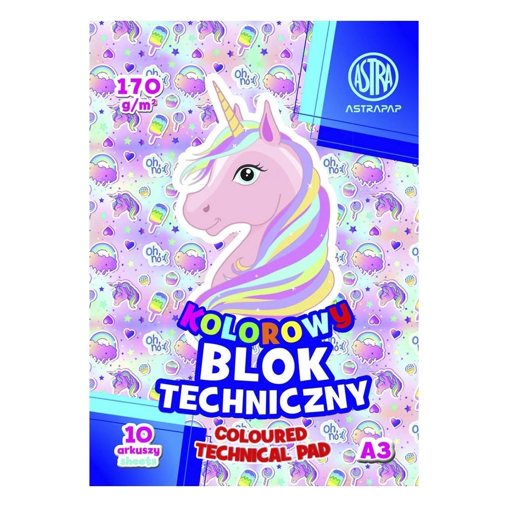Rajzlap ASTRA PAP 170 g A/3 10 íves színes szélű Pixel és Unicorn