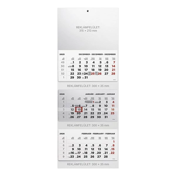 Speditőr naptár TOPTIMER T070 3 tömbös 3 havi üres fejrész 2026.