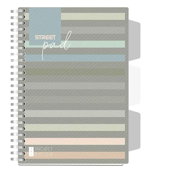 Spirálfüzet kockás STREET Pad A/5 100 lapos regiszteres sötét csíkos