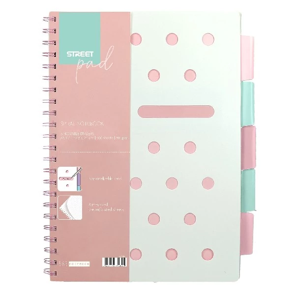 Spirálfüzet vonalas STREET Pad A/4 100 lapos regiszteres pasztell rózsaszín