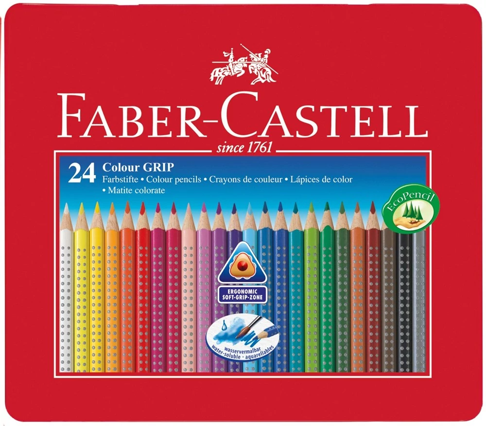 Színes ceruza FABER-CASTELL Grip háromszögletű fémdobozos 24 darabos