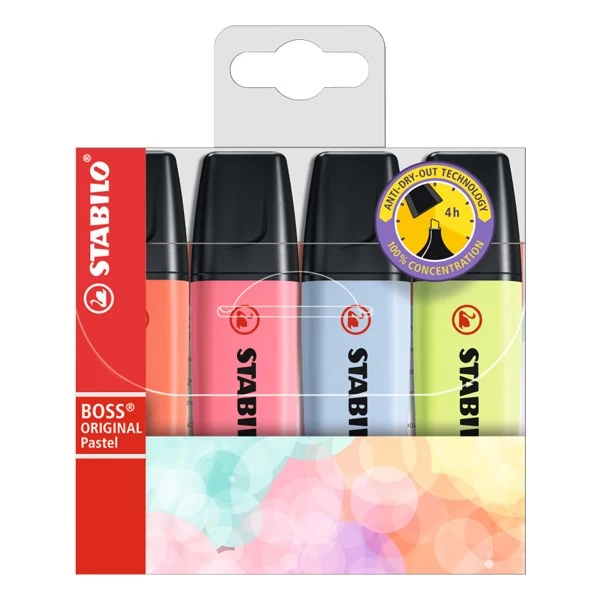 Szövegkiemelő STABILO Boss Original Pastel 1-5mm 4 darabos