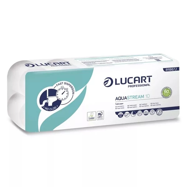 Toalettpapír Lucart Aquastream fehér 10 tekercses 2 rétegű