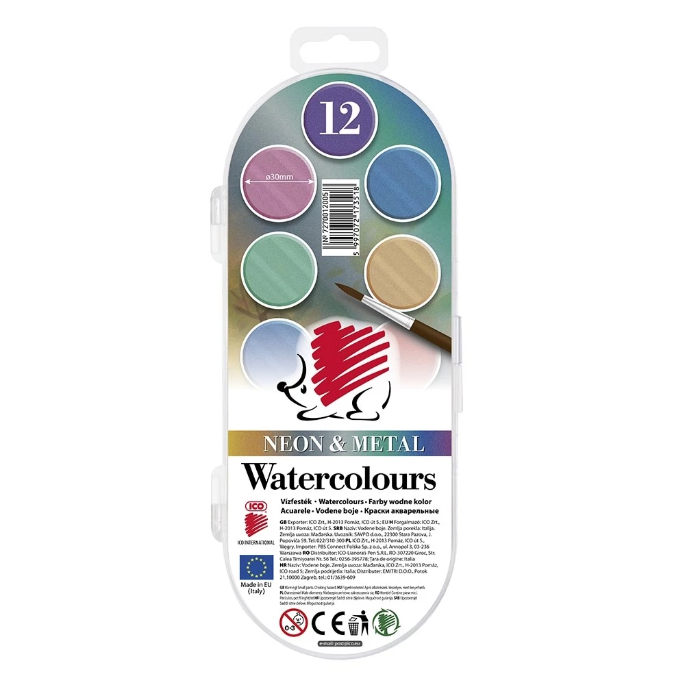 Vízfesték ICO Süni 30 mm neon+metál 12 darabos